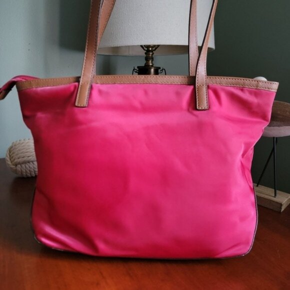 Michael Kors Kempton Red Nylon Tote with Brown Leather Handles & Bottom - Picture 5 of 15
